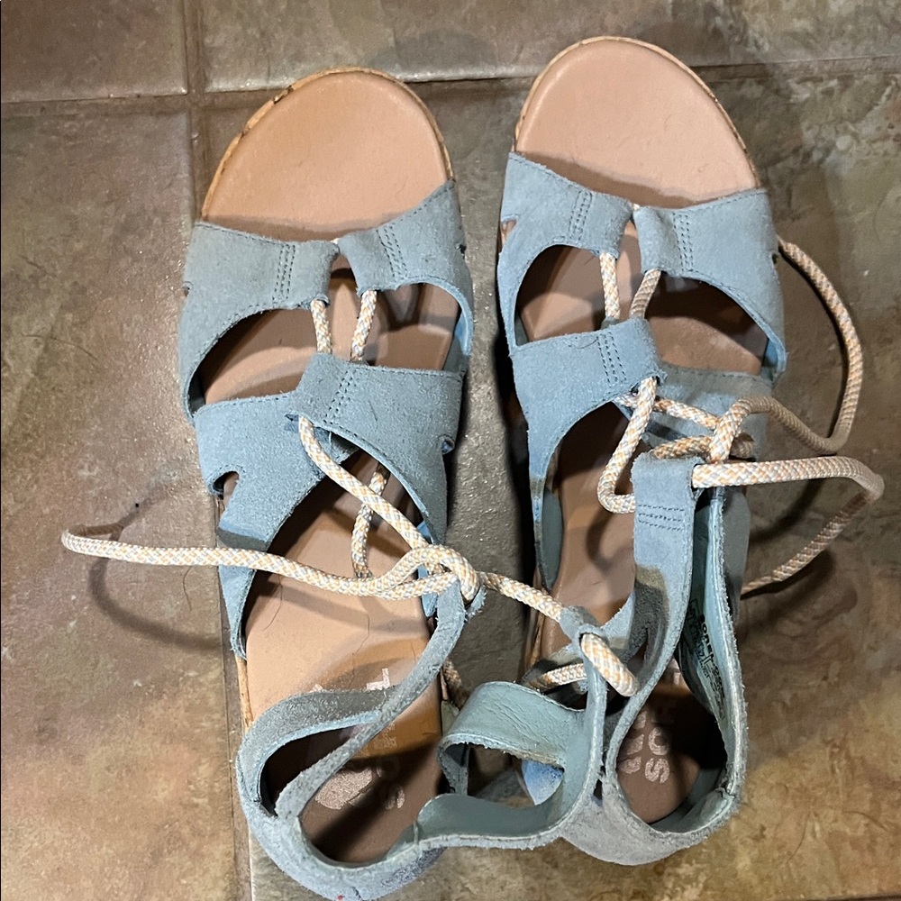 Sorel Light Blue Suede Lace-Up Sandals